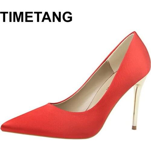 TIMETANG Shoes Plus Size 34-43 Woman Pumps Silk Women Heels Shoes Spring Women Shoes Stiletto Wedding Shoes 11 Colour Sexy Heels