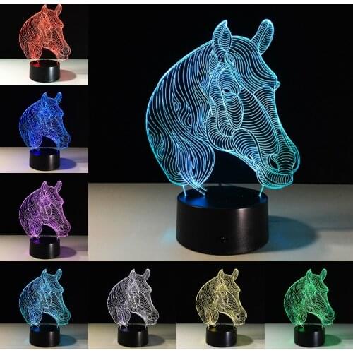 USB Novelty Gifts 7 Colors Changing Animal Horse LED Night Lights 3D LED Desk Table Lamp as Home Decoration Kids Gift Dropship