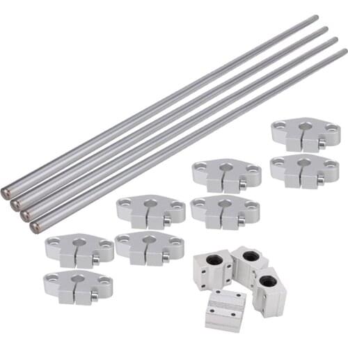 Vertical 8mm Dia Linear Motion Ball Bearing Slide Bushing &400mm Linear Shaft Optical Axis with Rod Rail Support Set of 16