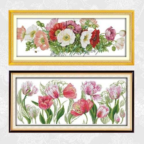 The Spring Tulips and Poppies Cross stitch Paintings 11CT 14CT Embroidery Canvas Needlework kits DIY Handmade Crafts