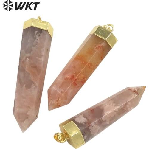 WT-P1639 Fashion Natural Stone Pendant A-gate Point Pendant For Female Necklace Making Gold Eletroplated 5PCS