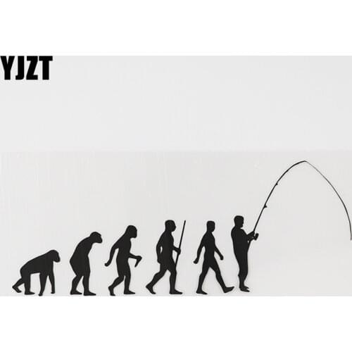 YJZT 17.4CMX6.7CM Art Fly Fish Ape to Man Decal Vinyl Car Sticker Black/Silver 8A-0945