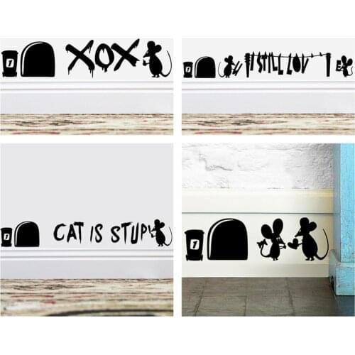 Funny 3d Mouse Hole Wall Stickers For Kitchen Bedroom Baseboard Decoration Home Decals Cartoon Rat Animals Wall Vinyl Mural Art