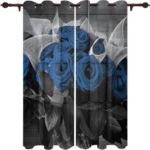 Patio Curtain Blue Rose Grayscale Outdoor Curtain For Garden Patio Curtains Bedroom Living Room Kitchen Bath Room Panel Drape