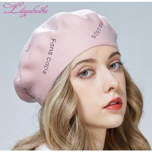 Liliyabaihe New Womens Winter Hat Wool Knitted Berets Sequined Hats FANSCAPS Crystal Diamond Trademark 10 colors
