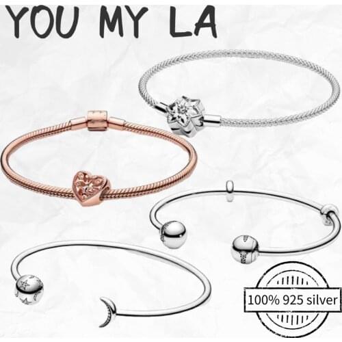Silver Bracelet 925 Sterling Silver Original Pando Bracelet Fit Charms Bead For Women Luxury Jewelry Gift