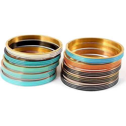 Fashion Stripe Enamel Design Bracelet & Bangles For Women Stainless Steel Bangle Gold Boho Jewelry Accessories Pulseiras Gift