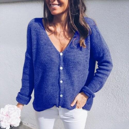 Sweater Women 2019 Harajuku Short Cardigan v-neck Sexy Casual Long Sleeve Thin Button Solid Color Cardigans Vestidos LDM180825