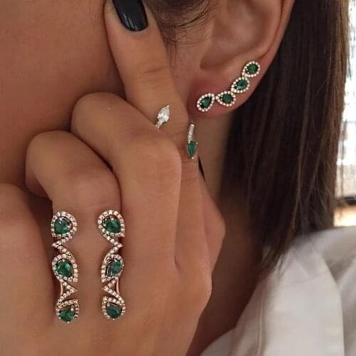 2021 Elegant Women charm cubic zirconia green tear cz paved Geometric Hollow Engagement Wedding Bands Gold Color Ring for Female
