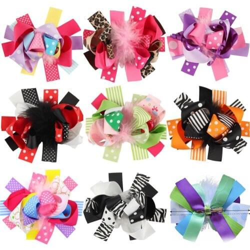 1 Pcs Kids Girls Angel Fairy Feather Grosgrain Ribbon Big Huge Hair Bows Clips Hairpins For Party Lolita Costume-5.5 Inches
