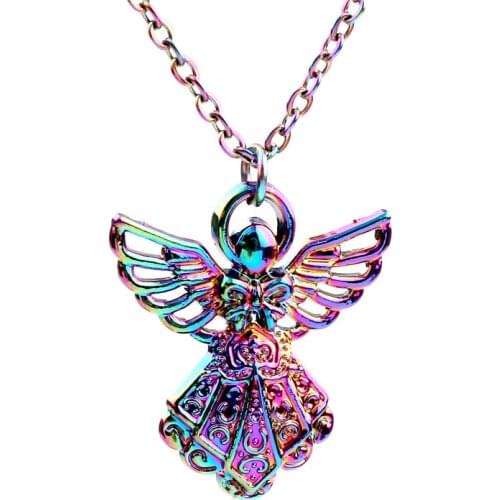 1pcs Rainbow Color Zinc Alloy Angel in dress with wings Necklace women Female jewelry Collar free Stainless steel chain 20