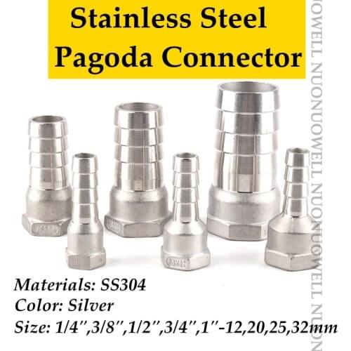 1pc SS304 Pagoda Connectors Stainless Steel Female Thread Direct Joints Aquarium Fish Tank Hose Adapter Garden Watering Fitting