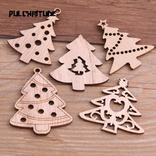 10pcs Mix Wooden Christmas Tree Pattern Hanging Ornament Charm Scrapbooking Handmade Accessory Home Decoration DIY