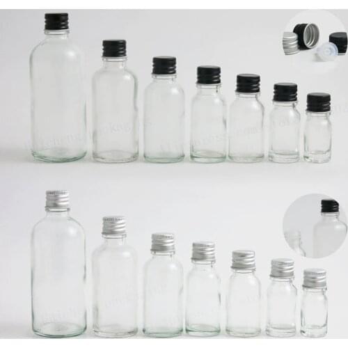 12 X 100ml 50ml 30ml 20ml 15ml 10ml 5ml Empty Clear Transparent Glass Essential Oil Bottle with aluminum lids