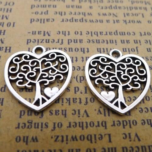 200pcs Heart Tree Charms 17mm x 18mm DIY Jewelry Making Pendant antique silver color
