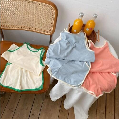 2021 New Girls Boys 2 Pcs Set Vest +Shorts Cotton Summer Fashion Kids Suits 2-7 years CY934