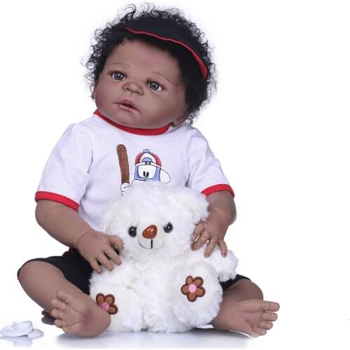 22'' Princess Girl Doll Handmade Full Silicone Vinyl Reborn Baby Dolls with Black Skin Boy Dolls Kids Birthday Gift