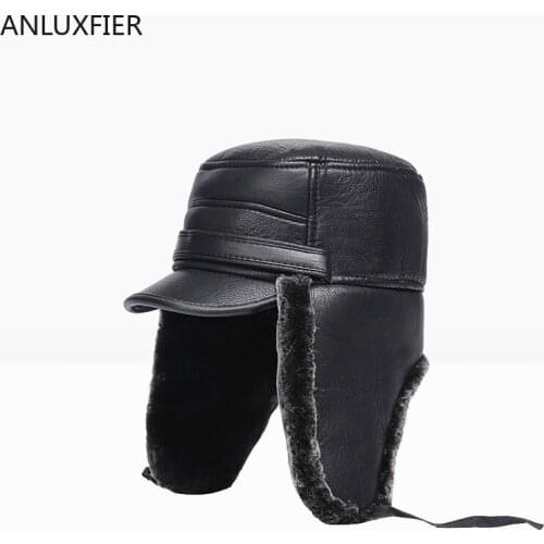 B-8549 Adult Winter Warm Hat Mens Lei Feng Hat Middle-aged Elderly Warm Leather Cap Thickened Ear Protection Warm Hat