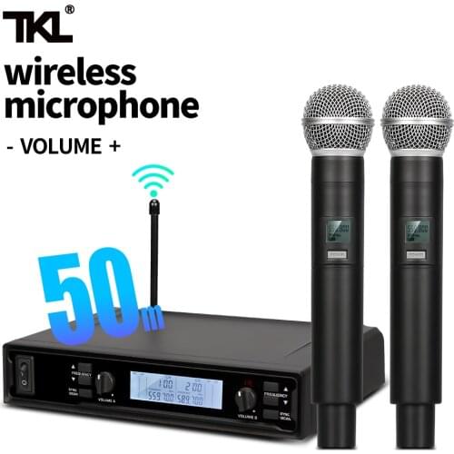 TKL Wireless Microphone System 2 Channel UHF Wireless Microphone Auto Scan With Dual Handheld Mic Range 164ft for Church Karaoke