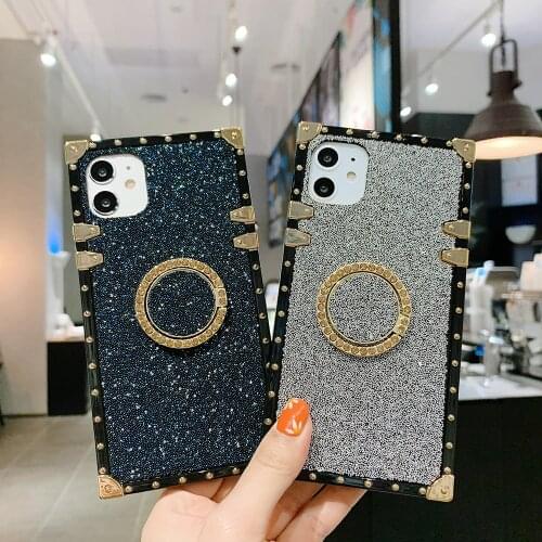 Case For Xiaomi Mi9 Redmi7 Note9s Cover Retro Square Bling Rhinestone Ring Stand Luxury Case For Redmi Note9 Pro Note8 Pro Coque