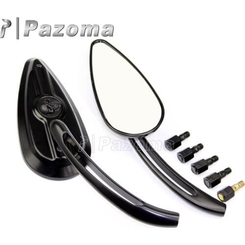 Black Motorcycle 8mm 10mm Skull Rear View Mirror Side Mirrors for Harley Heritage Softail Dyna Cruiser Scooters