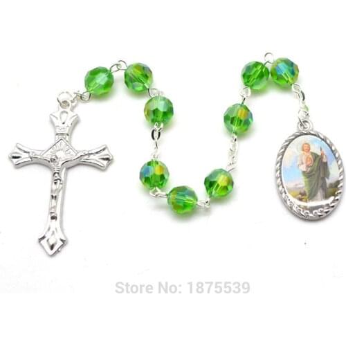 Rosary Chaplet St Jude 8 mm Green Faceted Crystal Bead