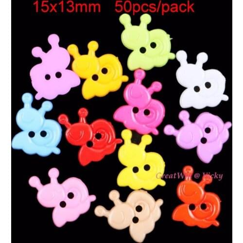 15x13mm 50pcs Animal Sew On Buttons Colored Snail Sewing Button 2 Holes Acrylic Kids Clothes Beads DIY Bag Gift Decoration New