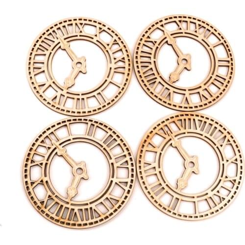 Retro Clock Wood Ornaments Handmade Wooden Crafts Accessories Home Decoration Scrapbooks Children Painting DIY 94mm 1pcs