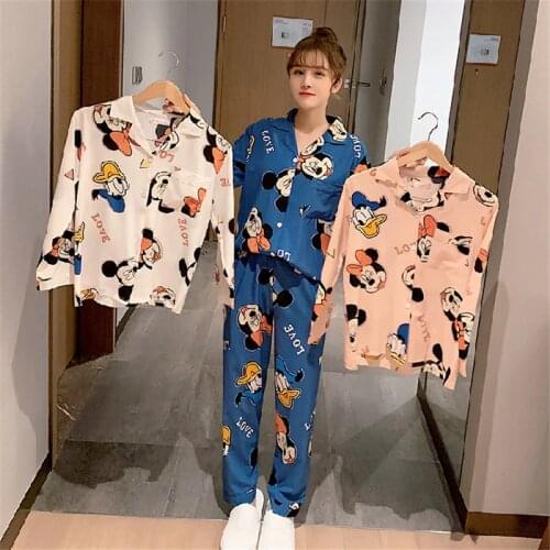 Disney cartoon Mickey pajamas female autumn milk silk sweet and cute cartoon home service pajamas female student two-piece suit