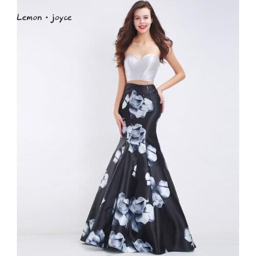 Gray Evening Dresses Mermaid Long 2020 Two Piece Sweetheart Eleagnt Floral Print Pattern Prom Dresses vestido de festa