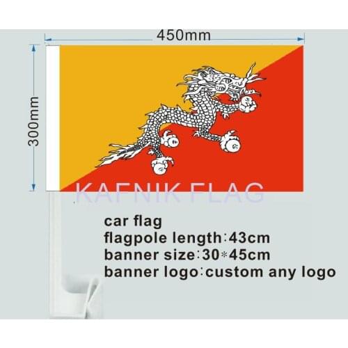 KAFNIK,30X45CM Bhutan window Car flag polyester Car decoration with flagpole Free Shipping