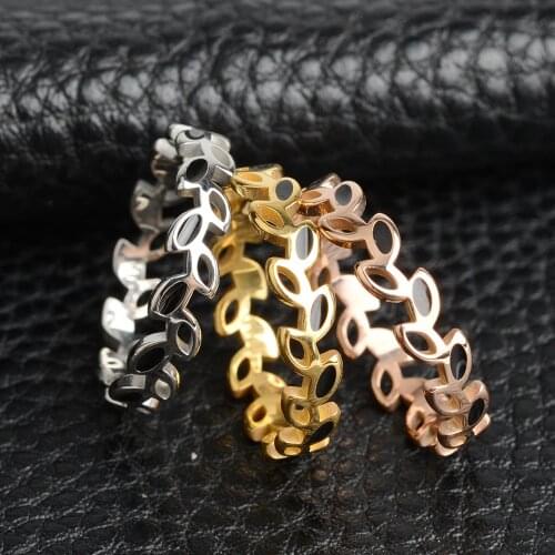 316L Titanium steel Bohemian Vintage Leaf Fashion Statement Jewelry Finger Ring For Women Girls Gifts