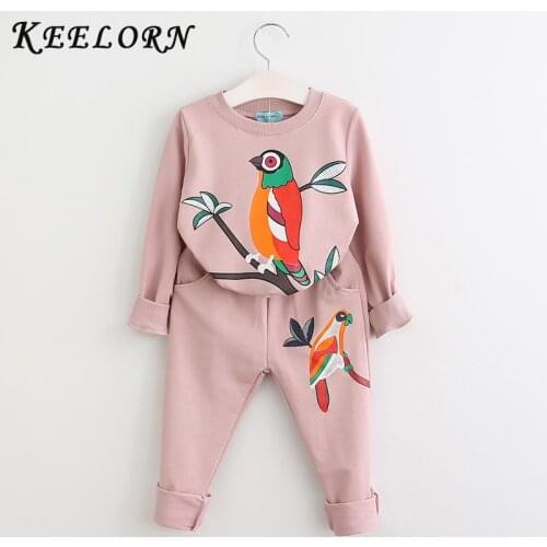 Keelorn Childrens clothing Sets girl Long Sleeve o-neck Clothes Set Solid Tops+Pants Outfits kid Spring winter suit ropa para