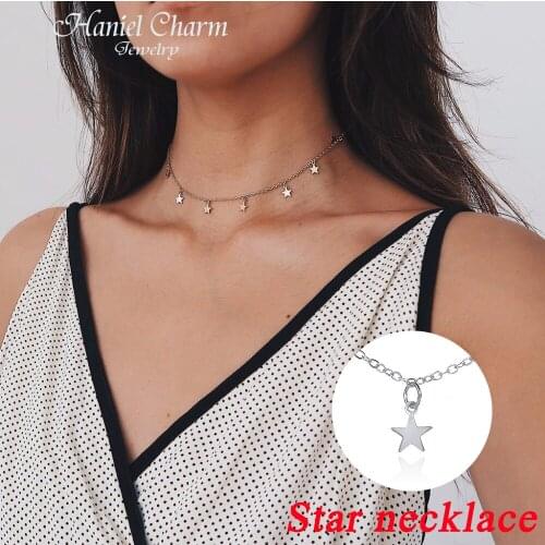 Hot Sale 2021 Boho Chocker Heart Star Pendant Necklace Fashion Female Choker Simple Ladies Pentagon-Star For Women Jewelry Gifts