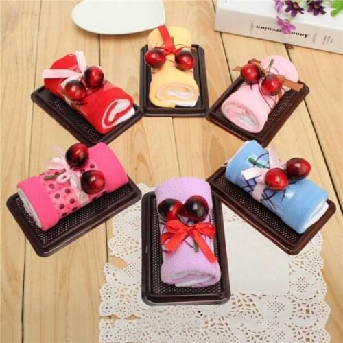 Lovely Fold Cake Washcloth Novelty Bath Towel Handkerchief Roll 100%Cotton Wedding Party Activity Favor Small Gift New