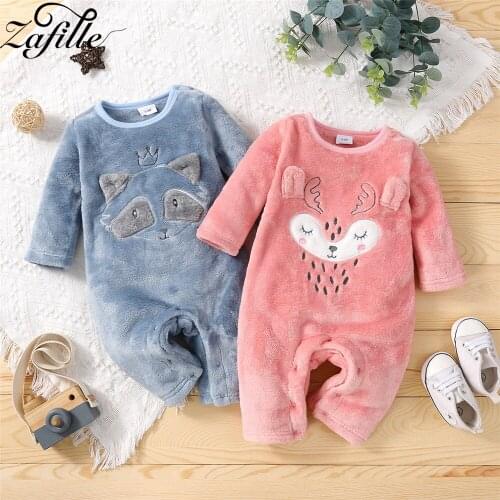 ZAFILLE Cute Clothes For Babys Rompers Baby Winter Clothes Warm Coral Fleece Jumpsuit For Newborn Overalls Baby Gril Clothes