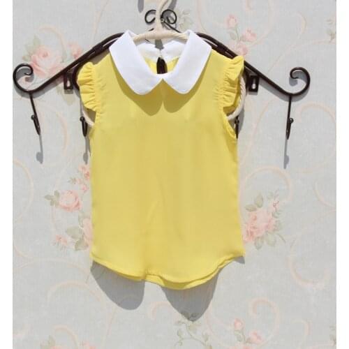 Fashion Chiffon Girls Blouse Summer Sleeveless Shirts for Teenage School Girls Turn-dwon Collar Tops Children Clothing 2020