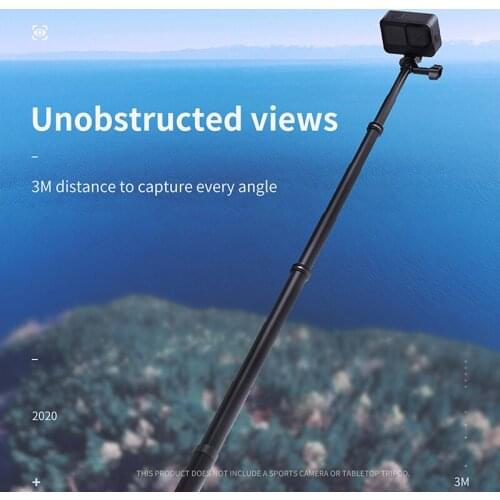 3M/2.7M Carbon Fiber Selfie Stick Monopod Adjustable Length For GoPro 9 8 7 Osmo Action Insta360 One X/x2 Camera Accessories