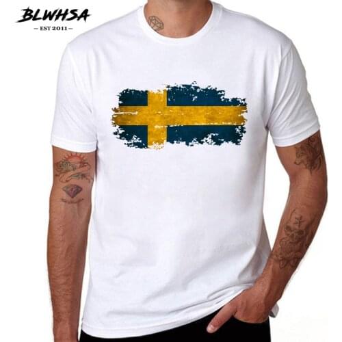 BLWHSA Sweden Flag Printing T shirt Men Fashion Short Sleeve 100% Cotton Brand Design T-shirts Summer Swedish Flag Men Tees