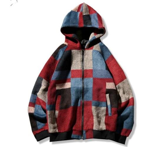 2019 Mens Plaid Jacket Korean Mens Wool Coat Warm Hooded Jacket Mens Casual Jacket Zip Cardigan Plus Size