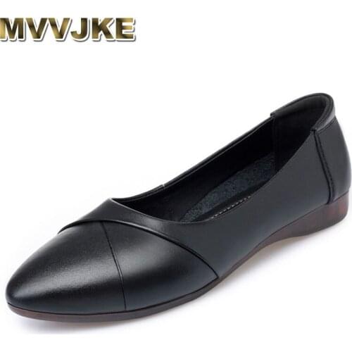 MVVJKE 2020New Pointed Autumn Genuine Leather Shoes Woman Flats Soft Comfortable Light Driving Pregnant Women Casual Shoes