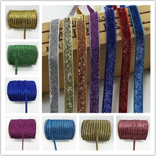 New 10mm Glitter Velvet Ribbon No Elastic Single Face Ribbon Headband Clips Bow Decoration