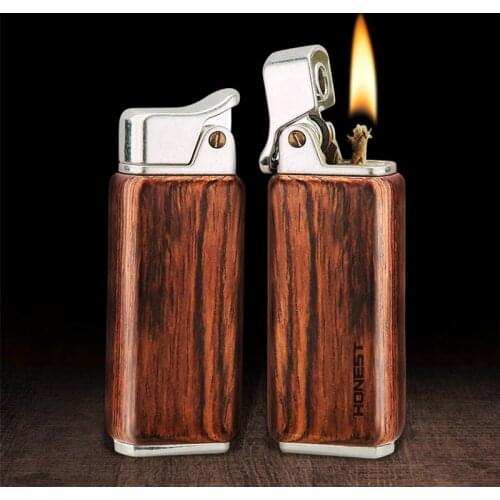 New Wood Lighter Metal Kerosene Machine Retro Creative Grinding Wheel Ignition Mens Personalized Gift