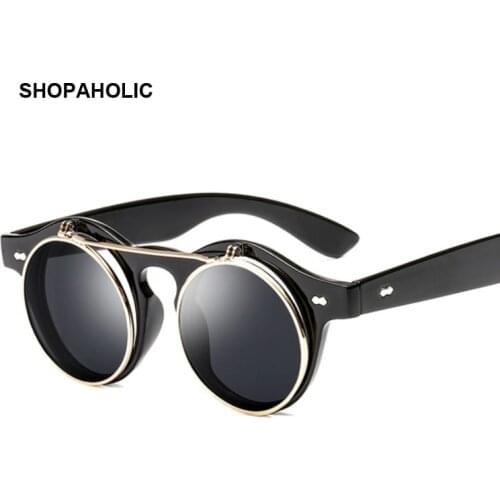 Steampunk Sunglasses Women Round Glasses Goggles Female Side Visor Circle Lens Unisex Vintage Retro Style Punk Oculos De Sol