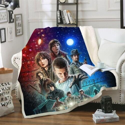 Stranger 3D Things Print Sherpa Blanket Sofa Couch Hiking Picnic Quilt Cover Travel Bedding Velvet Throw Fleece Blanket