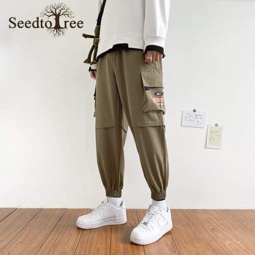 Mens Casual Pants Loose Straight Leg Sweatpants Korean Fashion Trousers Overalls Big Pocket Cargo Pants