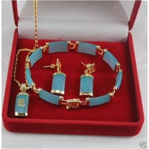 Wholesale price silver colour Jewelry Blue stone pendant necklace bracelet earrings Set have no box