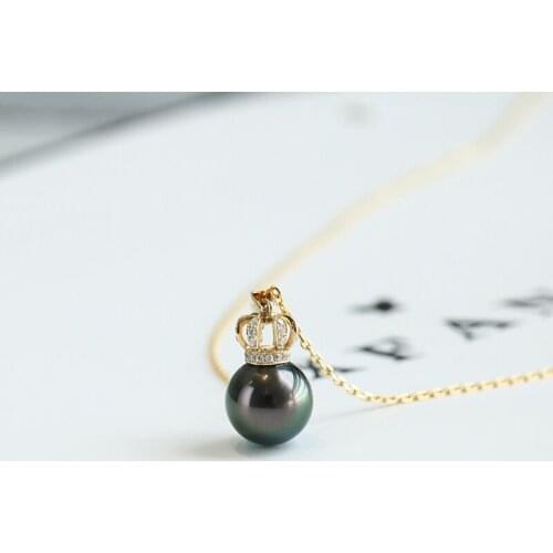 ZHIXI Real 18k Gold Necklace Pendant Fine Jewelry Natural Tahitian Black Sea Water Pearl For Women Luxury Zircon Wedding Gift