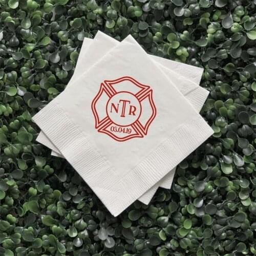 Personalized Firefighter Monogram Wedding Napkins, Engagement Party, Custom Bar Napkins, Wedding Napkins - Destination Wedding