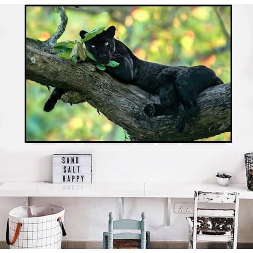Nordic Lovely Animals Poster Black Panther On The Tree Painting On Canvas Wall Art Pictures for Kids Room Living Room Cuadro